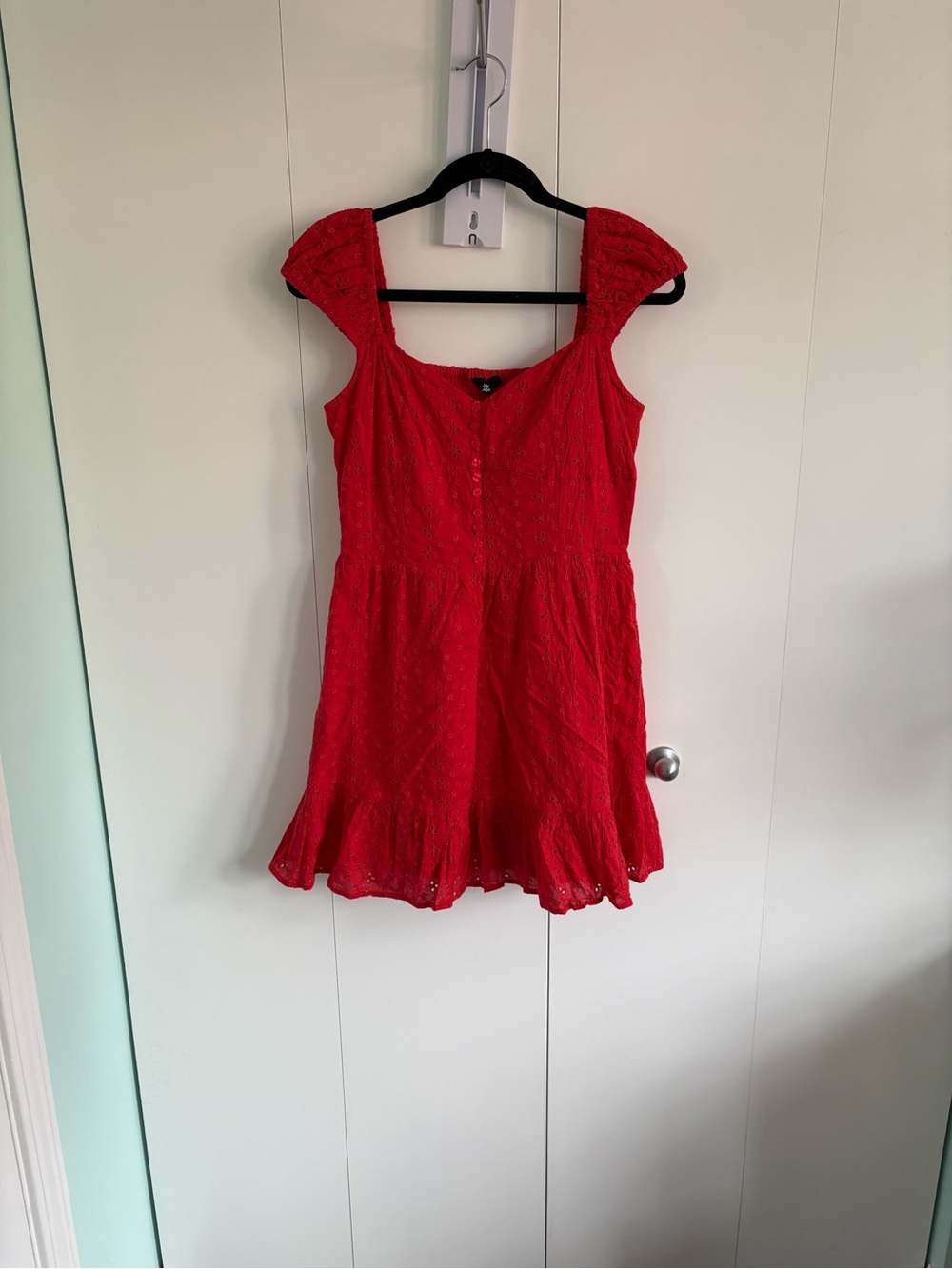 Babydoll cap sleeve bright red peasant mini sun dress